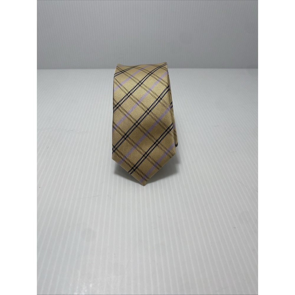 Yellow Skinny Tie Navy Purple Gold Stripe D.berite Tie T61